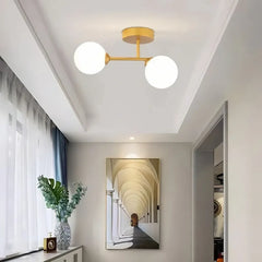 Plafoniera LED in vetro a due sfere bianche dal design moderno dimmerabile