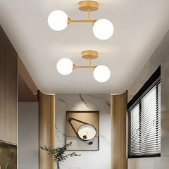 Plafoniera LED in vetro a due sfere bianche dal design moderno dimmerabile