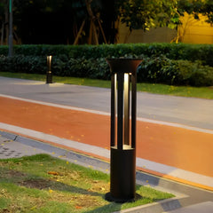 Paletto solare LED da giardino cilindrico nero con illuminazione su 4 lati e design moderno