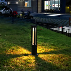 Paletto solare LED da giardino cilindrico nero con illuminazione su 4 lati e design moderno