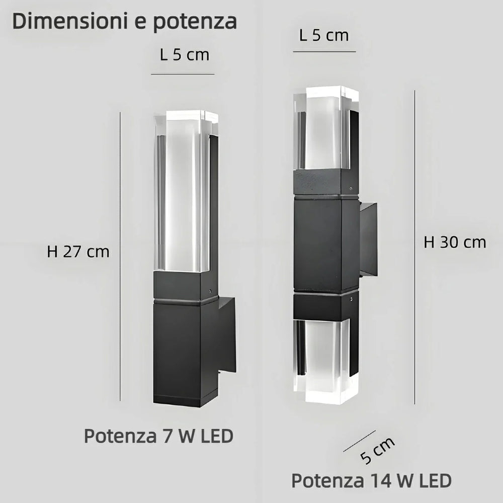 Applique da esterno con sensore di movimento LED a forma di colonna rettangolare nera moderna