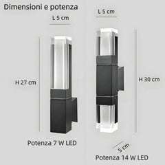 Applique da esterno con sensore di movimento LED a forma di colonna rettangolare nera moderna