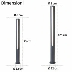 Lampione da giardino moderno LED in metallo nero a cilindro