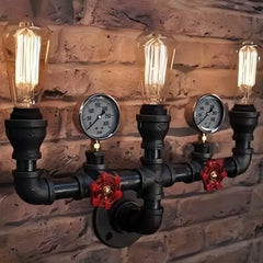 Applique industriale in metallo nero dimmerabile stile tubo idraulico per sala da pranzo