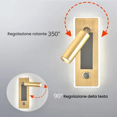 Applique da comodino moderna da incasso con spot orientabile e interruttore