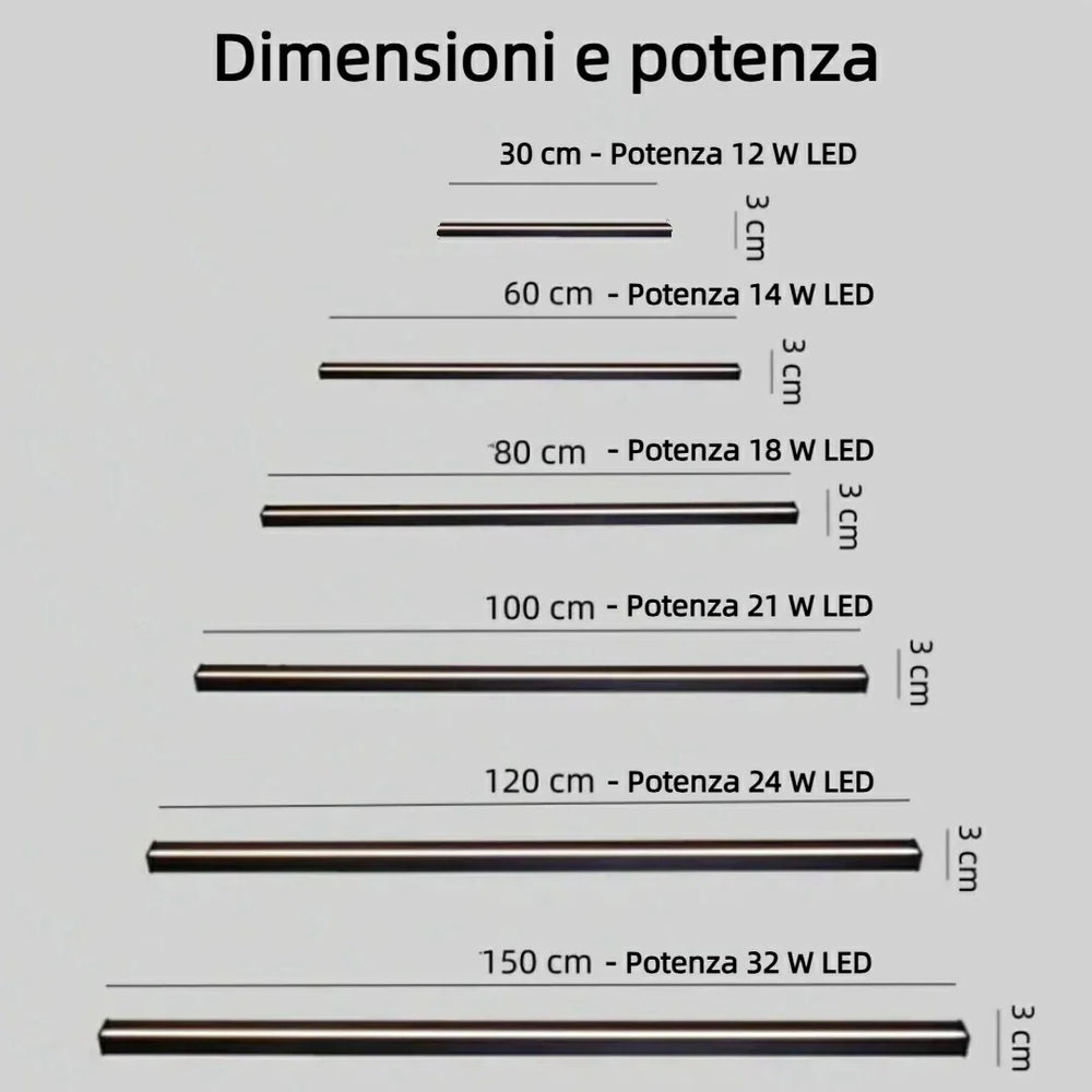 Applique da parete lineare LED dimmerabile nera stile minimale per soggiorno