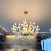 Lampadario classico in cristallo a candelabro con più bracci per sala da pranzo