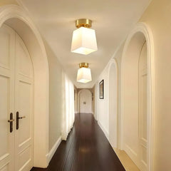 Plafoniera da corridoio stile mid-century dimmerabile in ottone e vetro opale