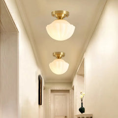 Plafoniera da corridoio stile mid-century dimmerabile in ottone e vetro opale