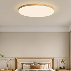 Plafoniera LED rotonda sottile dimmerabile in legno in stile nordico per camera da letto