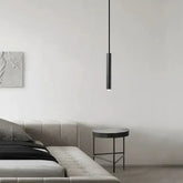 Lampada sospesa per comodino minimalista cilindrica nera con LED dimmerabile e altezza regolabile scorrevole