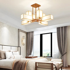 Lampadario moderno geometrico rettangolare con diffusore in tessuto per soggiorno