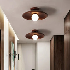 Plafoniera LED da soffitto per corridoio in legno a disco dimmerabile