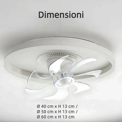 Ventilatore da soffitto silenzioso con pale e luce LED ad anello bianca per la camera da letto