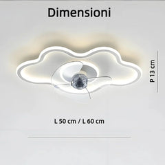 Ventilatore da soffitto LED dimmerabile silenzioso dal design ondulato per camera da letto