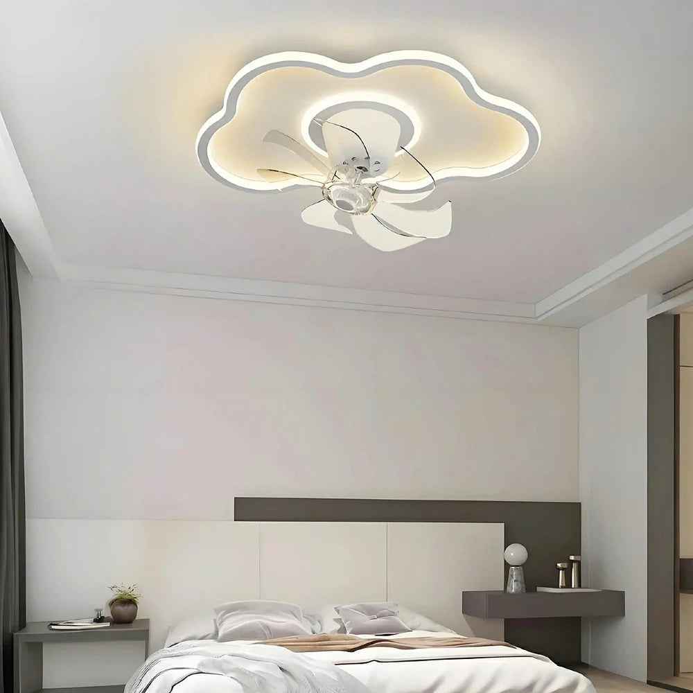 Ventilatore da soffitto con luce LED silenzioso bianco design nuvola per camera da letto