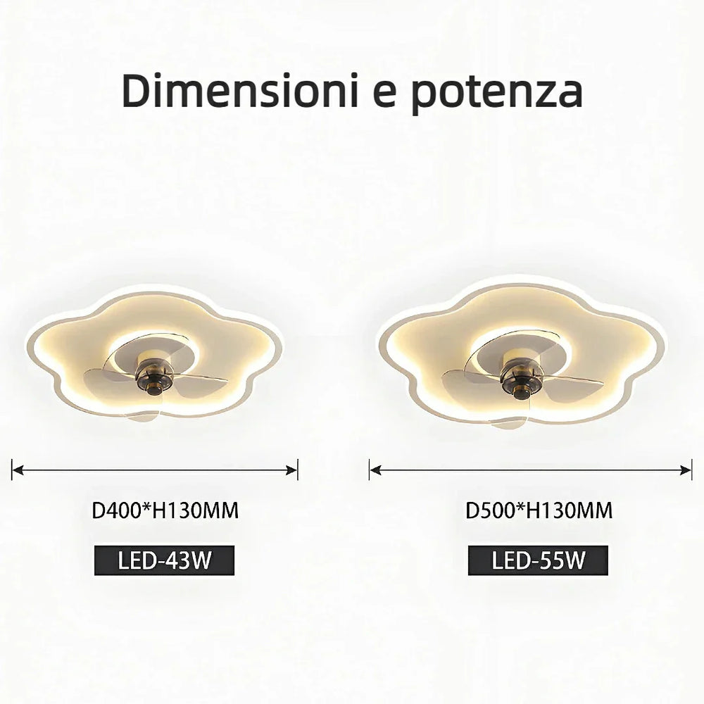 Ventilatore da soffitto silenzioso con luce dimmerabile design a fiori per camera da letto