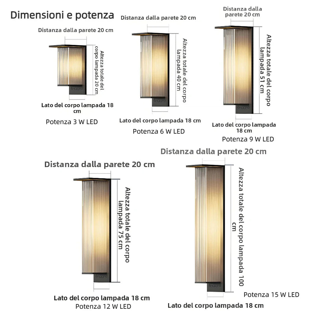 Applique da esterno rettangolare moderno LED solare nero