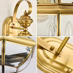 Applique lanterna da esterno classica a tre luci in ottone con vetro trasparente