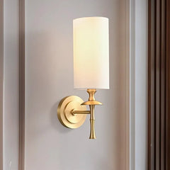 Applique in stoffa con paralume cilindrico in ottone massiccio per camera da letto