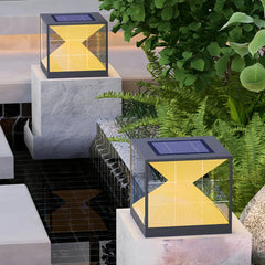 Lampada da pilastro moderna cubica a LED solare con diffusore a forma di clessidra per giardino