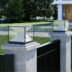Lampada da pilastro moderna cubica a LED solare con diffusore a forma di clessidra per giardino