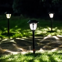 Lampioncino da giardino solare a LED in finitura moka con effetto luminoso decorativo e picchetto