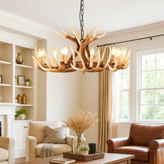 Lampadario con corna di cervo a più luci effetto candelabro stile chalet per soggiorno