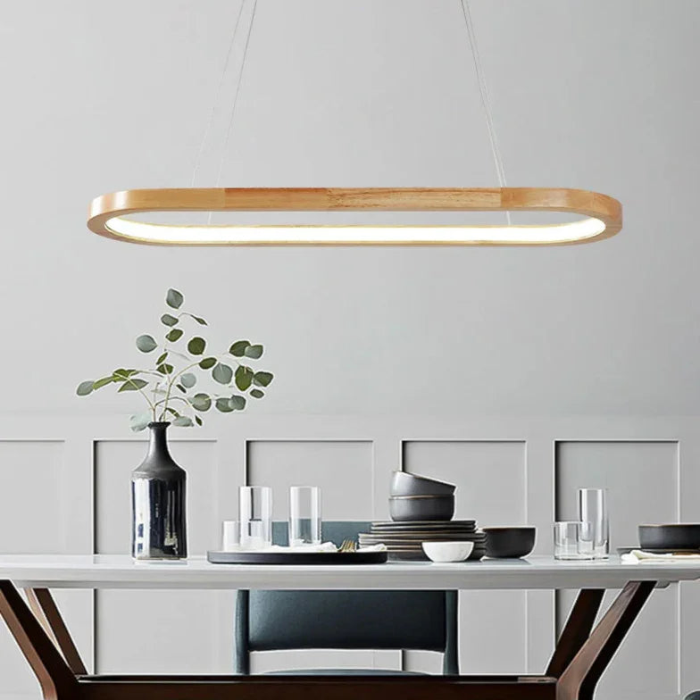 Lampadario ovale a sospensione in legno LED dimmerabile per sala da pranzo