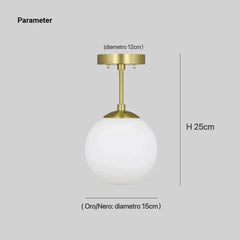 Plafoniera a sfera in vetro con LED per corridoio e design moderno