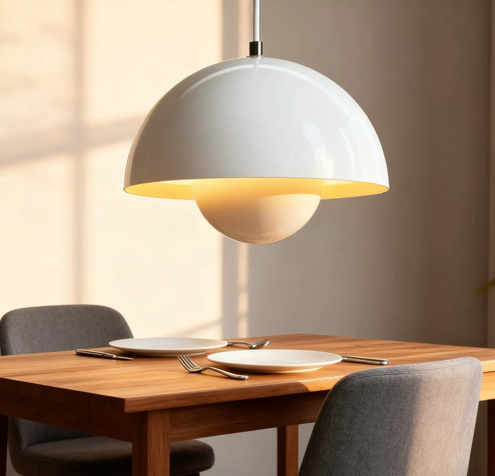 Lampadario a cupola in metallo a doppio guscio stile scandinavo per sala da pranzo
