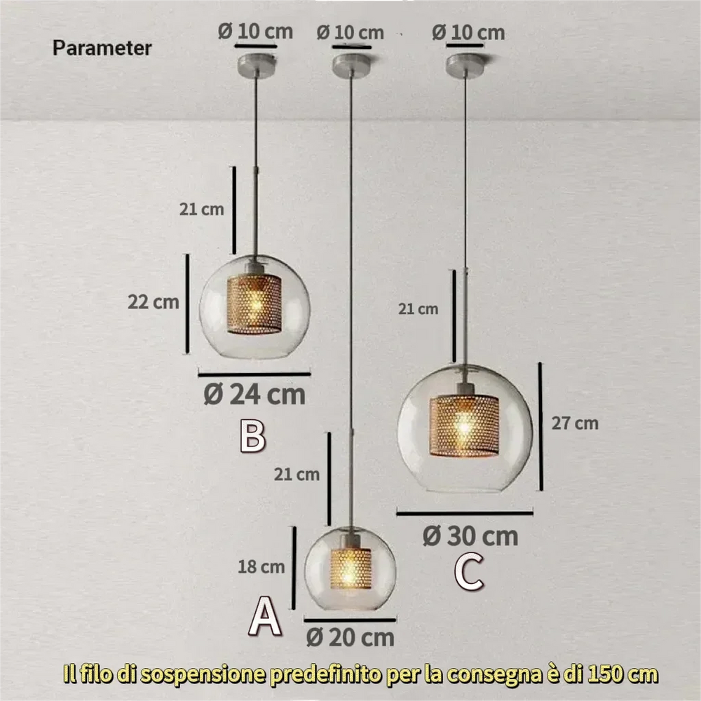 Lampadario a sospensione moderno in vetro trasparente per sala da pranzo