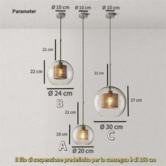 Lampadario a sospensione moderno in vetro trasparente per sala da pranzo