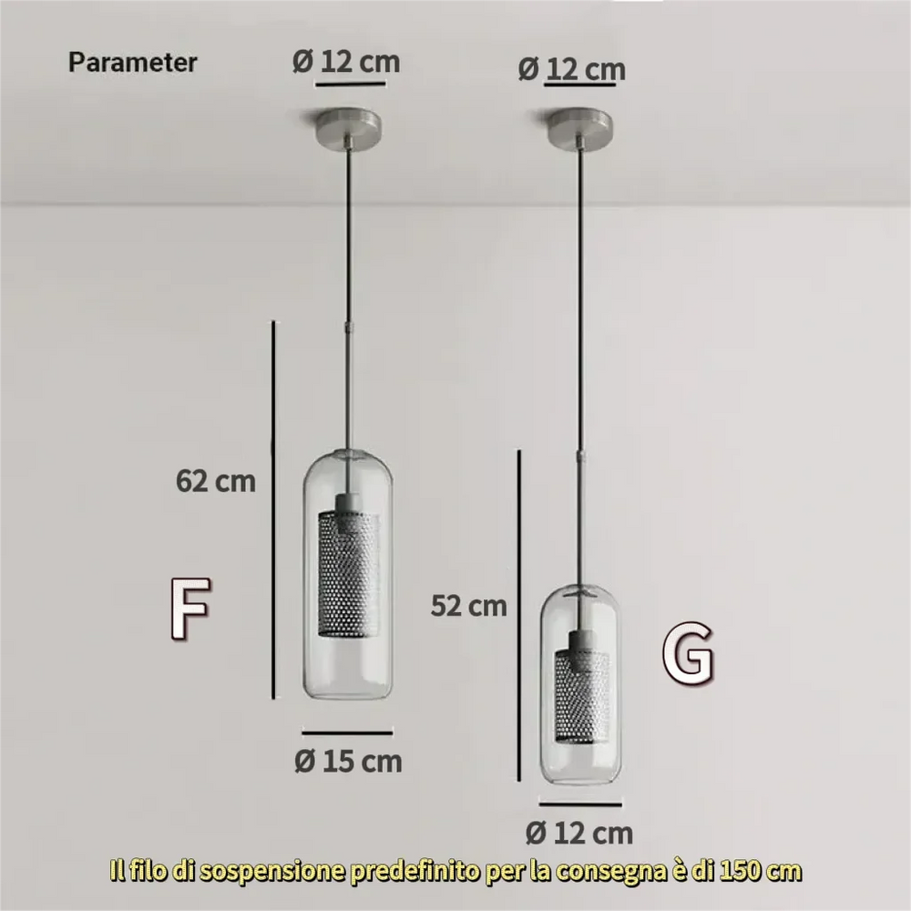 Lampadario a sospensione moderno in vetro trasparente per sala da pranzo