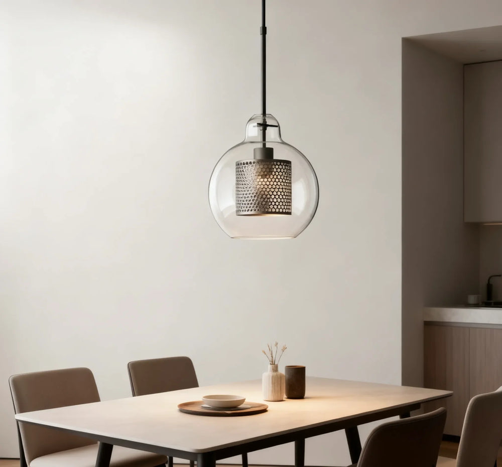 Lampadario a sospensione moderno in vetro trasparente per sala da pranzo
