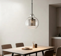 Lampadario a sospensione moderno in vetro trasparente per sala da pranzo