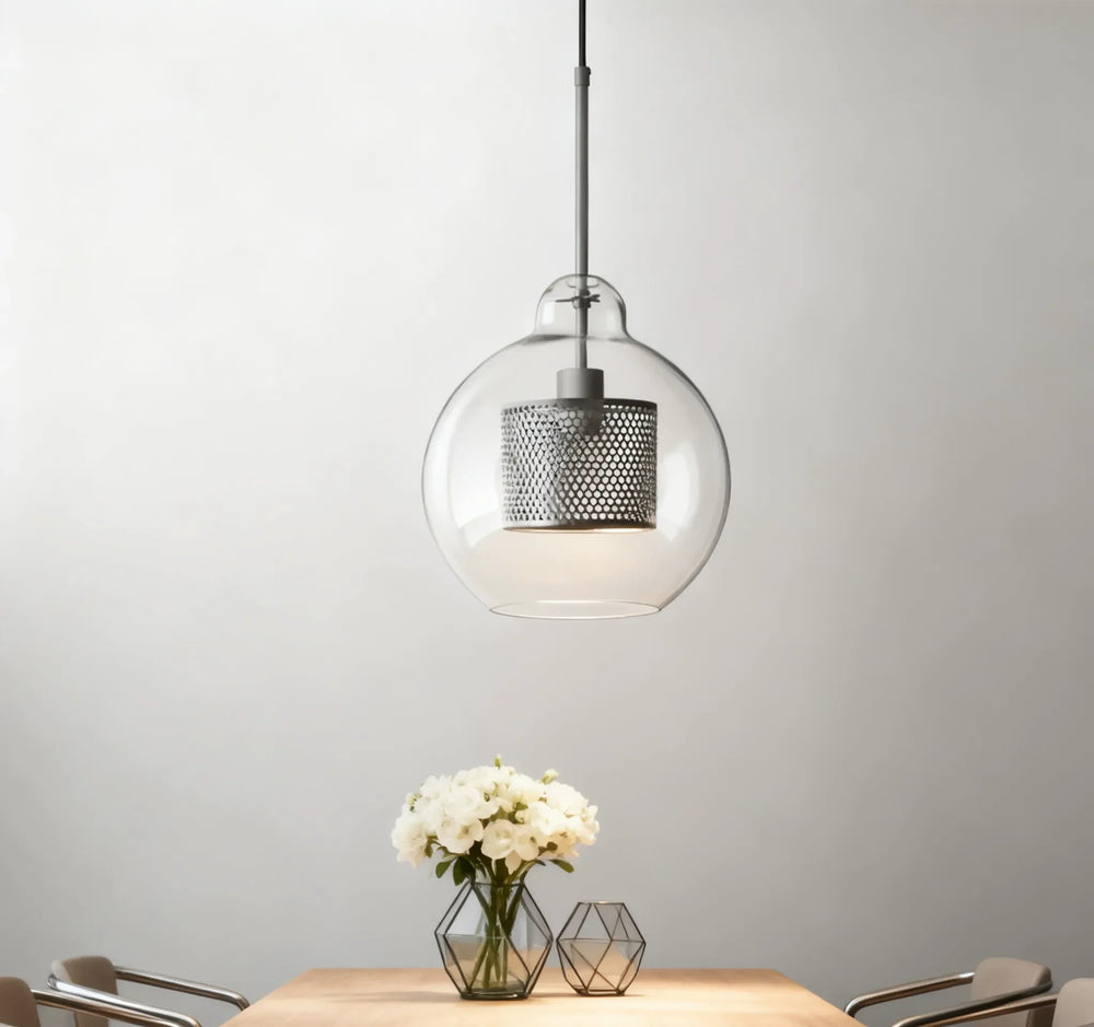 Lampadario a sospensione moderno in vetro trasparente per sala da pranzo