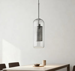 Lampadario a sospensione moderno in vetro trasparente per sala da pranzo