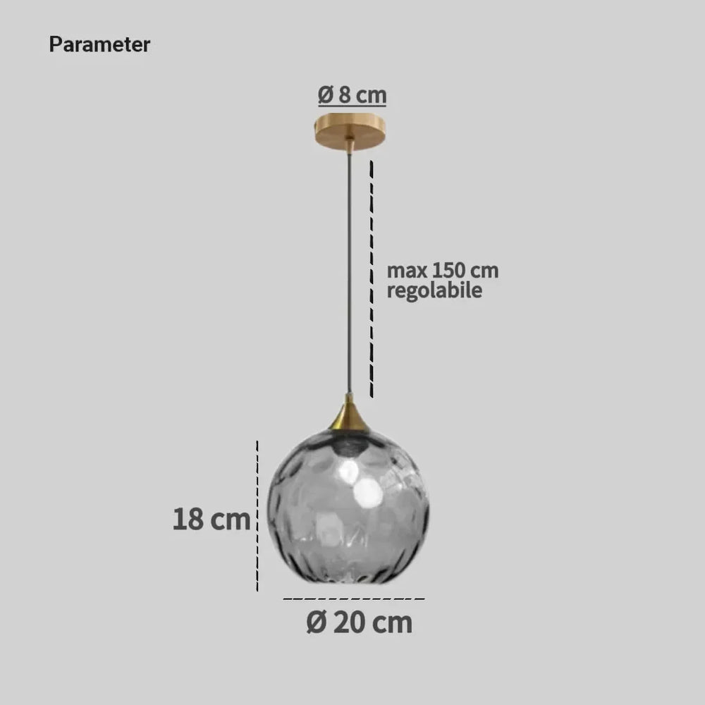 Lampadario in vetro soffiato moderno a sfera per sala da pranzo