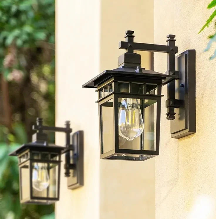 Applique da esterno nera LED in stile industriale in metallo a lanterna con attacco E27