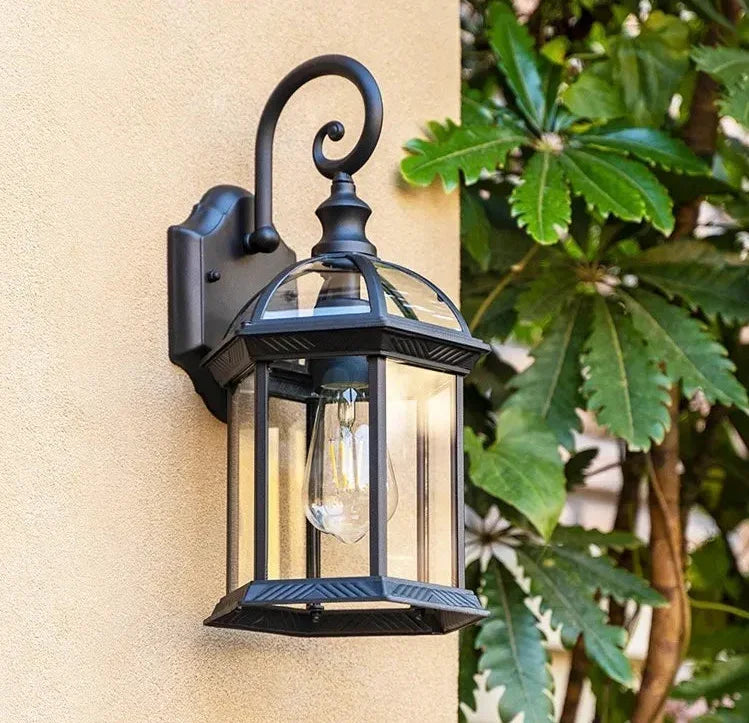 Applique da esterno nera LED in stile industriale in metallo a lanterna con attacco E27