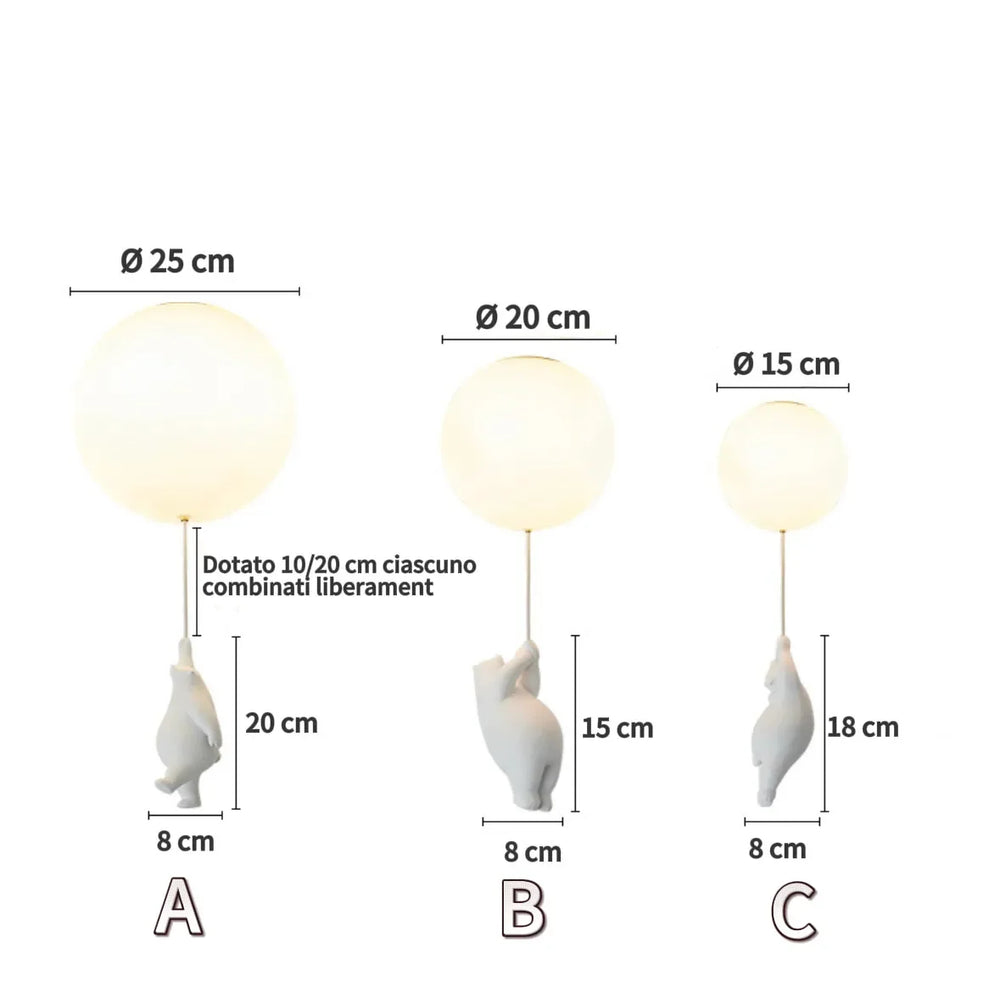 Plafoniera LED per cameretta con sfera bianca e orsetto decorativo