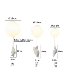 Plafoniera LED per cameretta con sfera bianca e orsetto decorativo
