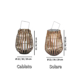 Lanterna solare da esterno in bambù naturale portatile ricaricabile per terrazzo