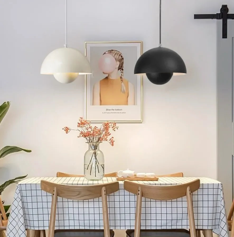 Lampadario a cupola in metallo a doppio guscio stile scandinavo per sala da pranzo