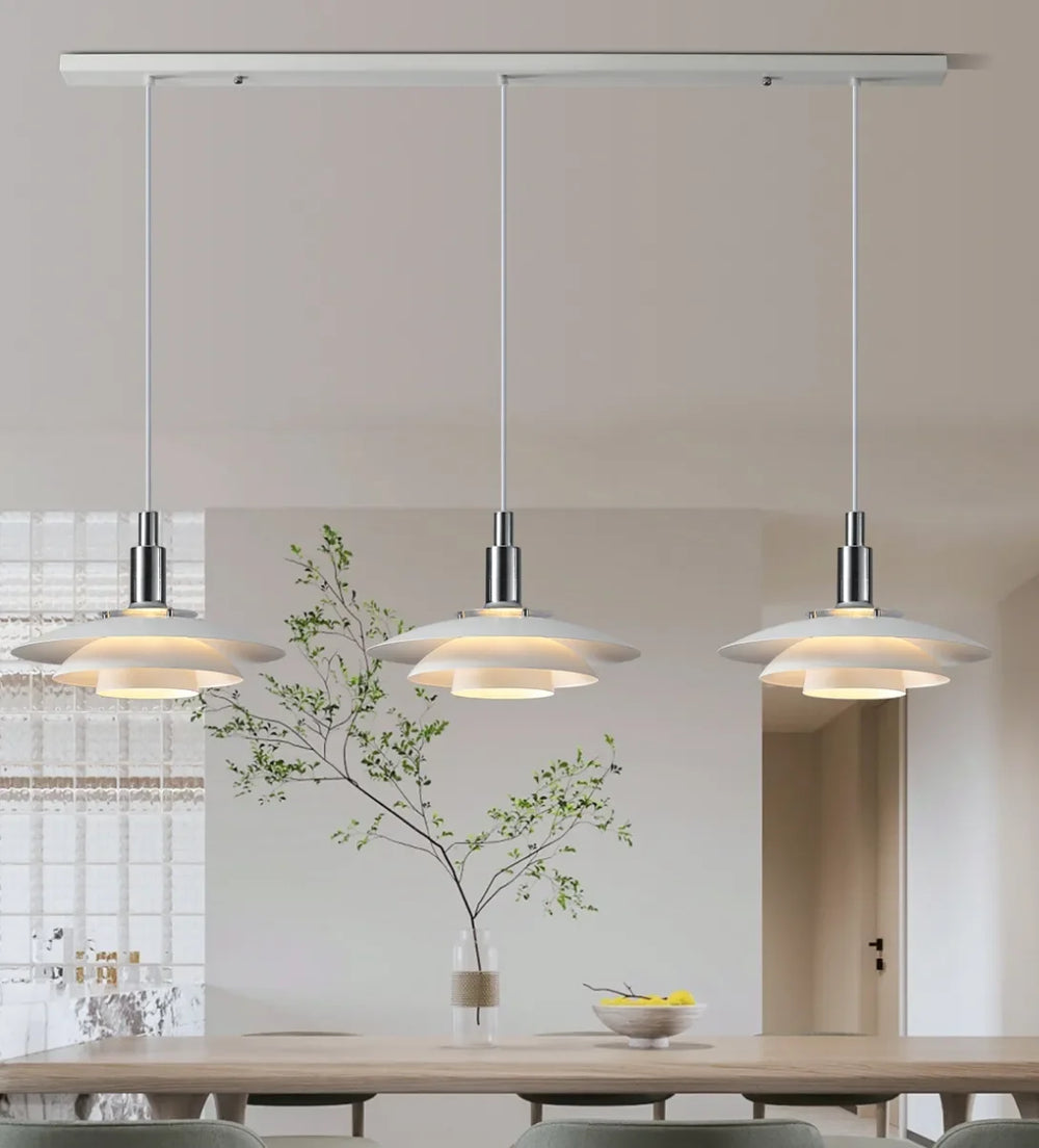 Lampadario a disco LED bianco stile danese per sala da pranzo Ø 38 cm