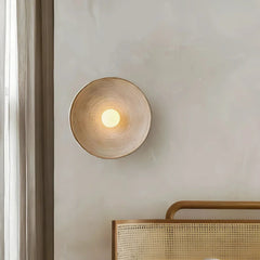 Applique da parete LED rotonda in resina effetto legno
