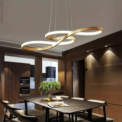 Lampadario moderno a sospensione LED dimmerabile a forma curva per sala da pranzo