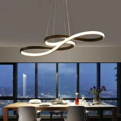 Lampadario moderno a sospensione LED dimmerabile a forma curva per sala da pranzo