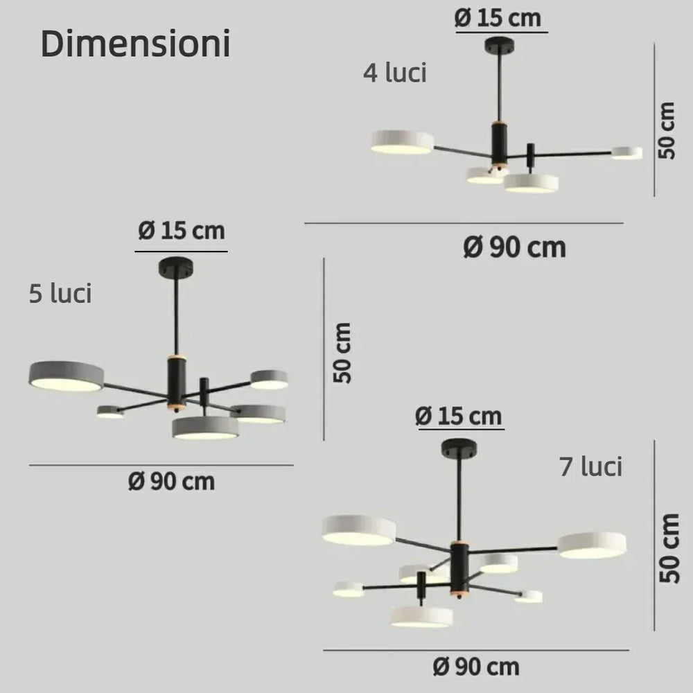 Lampadario a bracci in metallo nordico LED dimmerabili per soggiorno